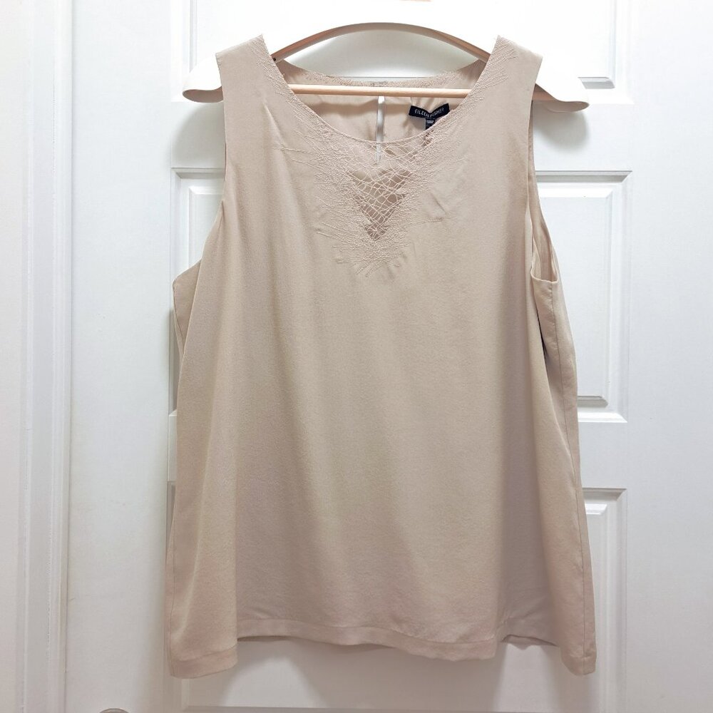 Eileen Fisher Silk Lined Top  With Lace Oat Size Large